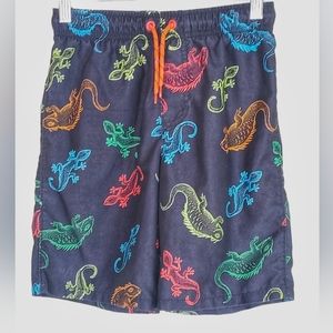 Wonder Nation Black With Neon Lizard Print Boys Swim Trunks Size 10 - 12